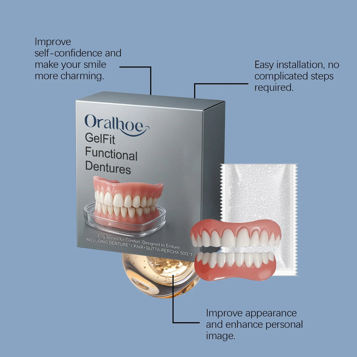 Temporary Cosmetic Denture Kit for Missing Teeth and Smile Restoration