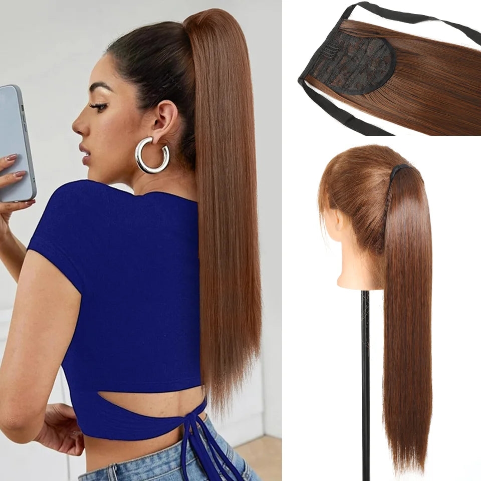 22-Inch Long Straight Wrap Around Ponytail Extension