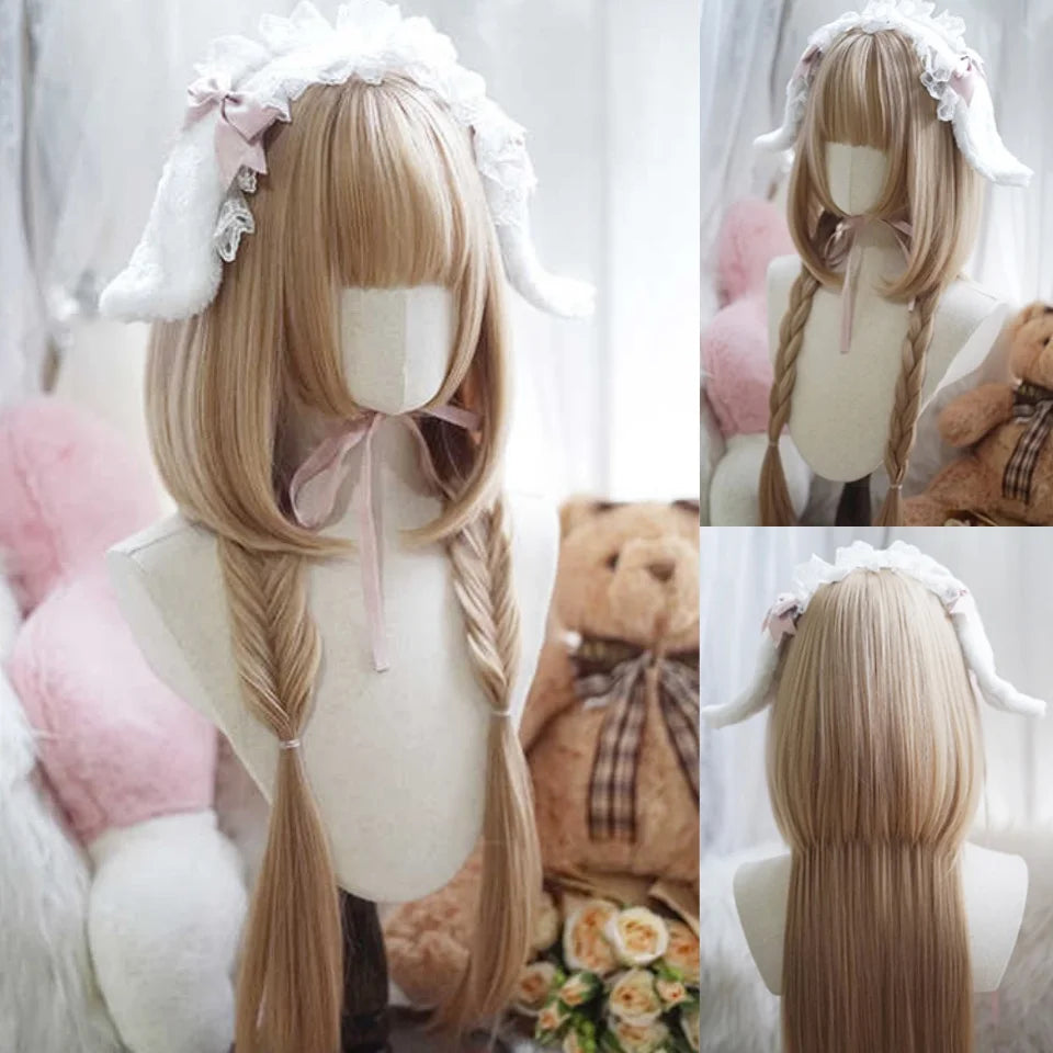 Long Wavy Blonde Cosplay Wig with Bangs