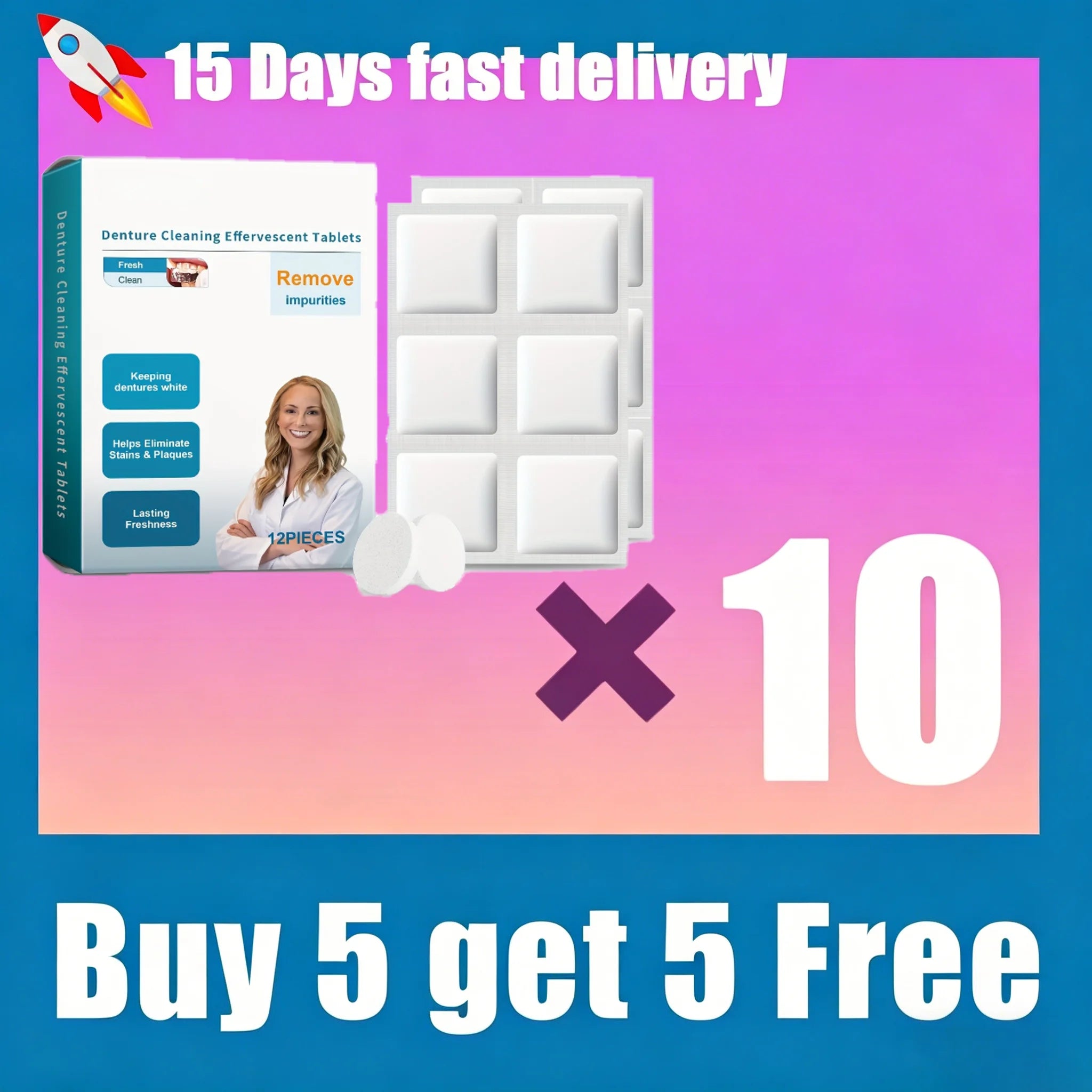 Effervescent Denture and Retainer Cleaning Tablets for Deep Stain Removal - 10