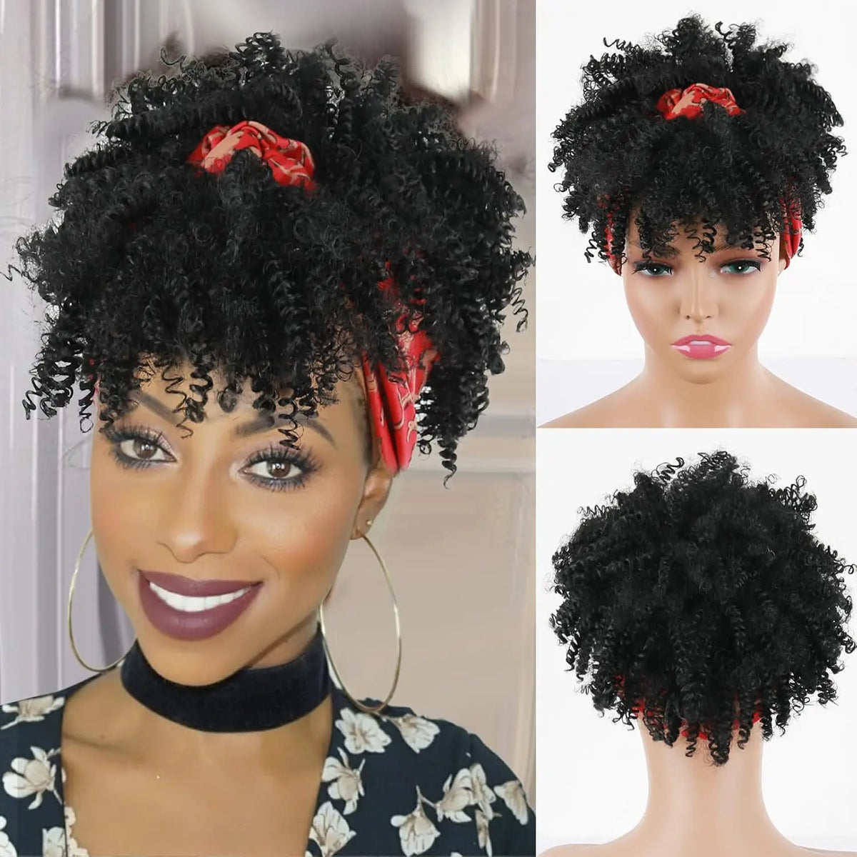 Short Kinky Curly Headband Wig for Daily Styling