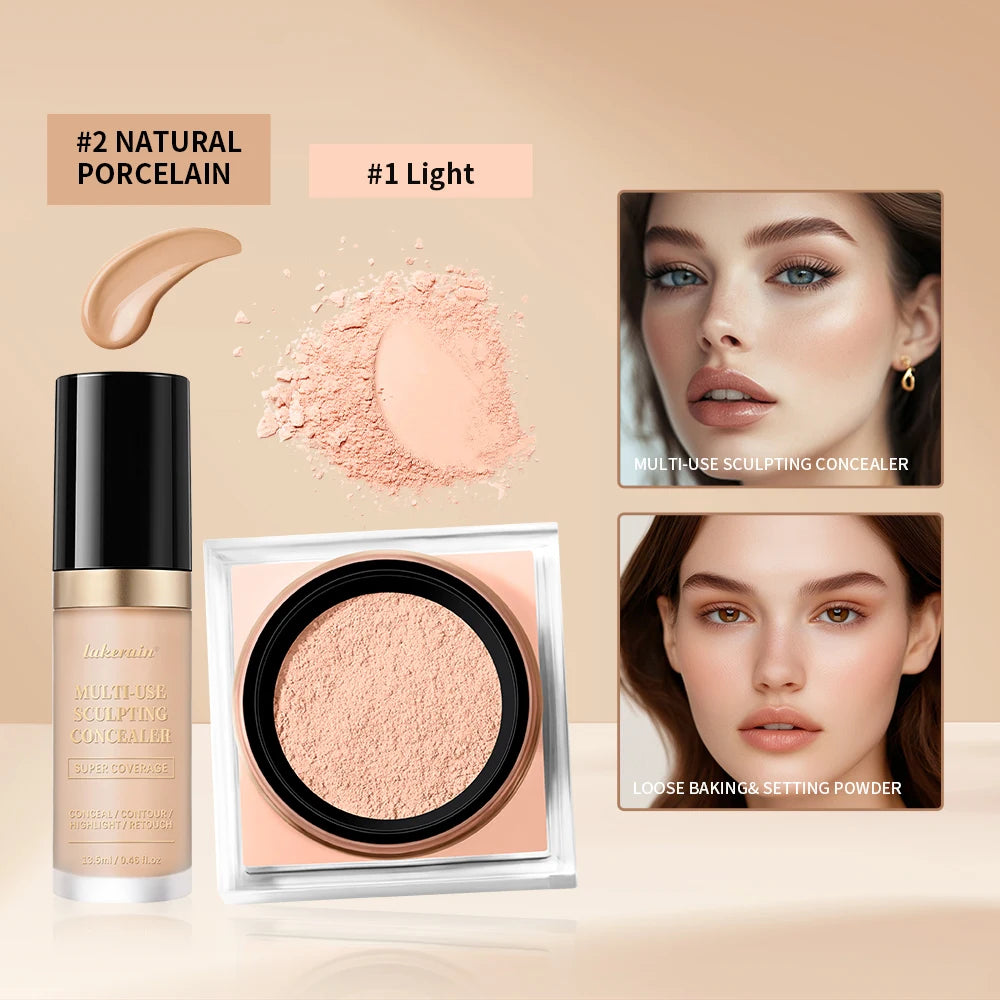 Smoothing Face Concealer and Matte Setting Powder Makeup Set
