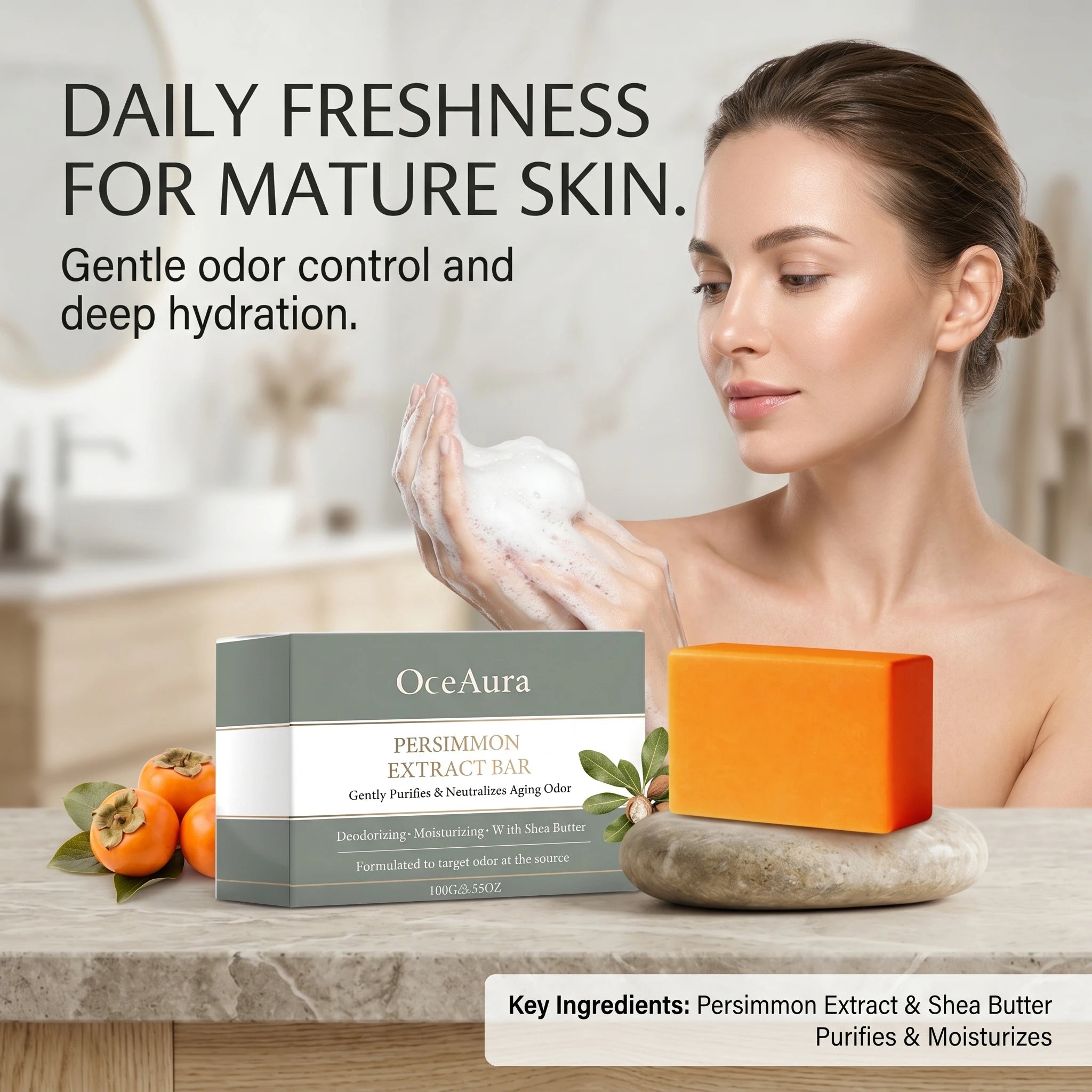 Persimmon Extract Deodorizing Body Soap for Aging Odor and Skin Care - 6