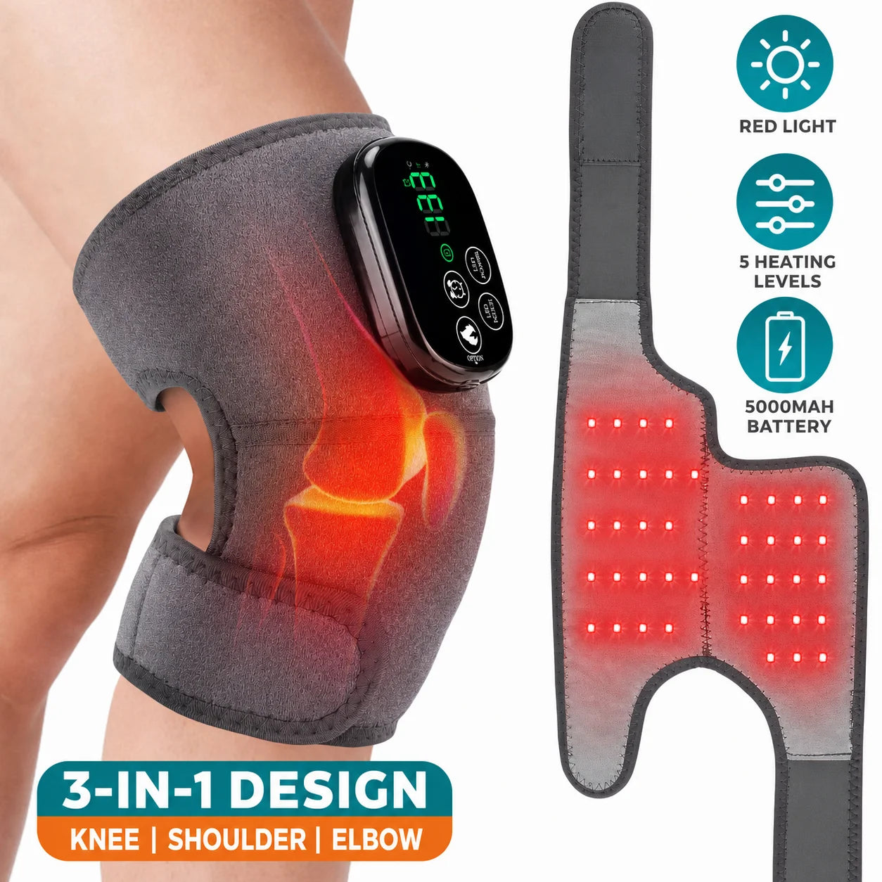 Cordless Heated Knee and Joint Wrap with Adjustable Heat and Red Light - 1