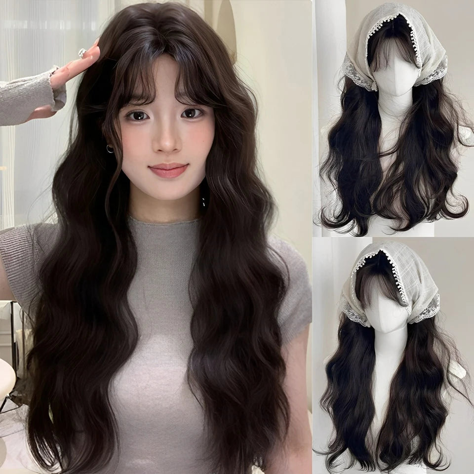 Wavy Brown Cosplay Wig with Curly Pigtails for Costume Parties - 33