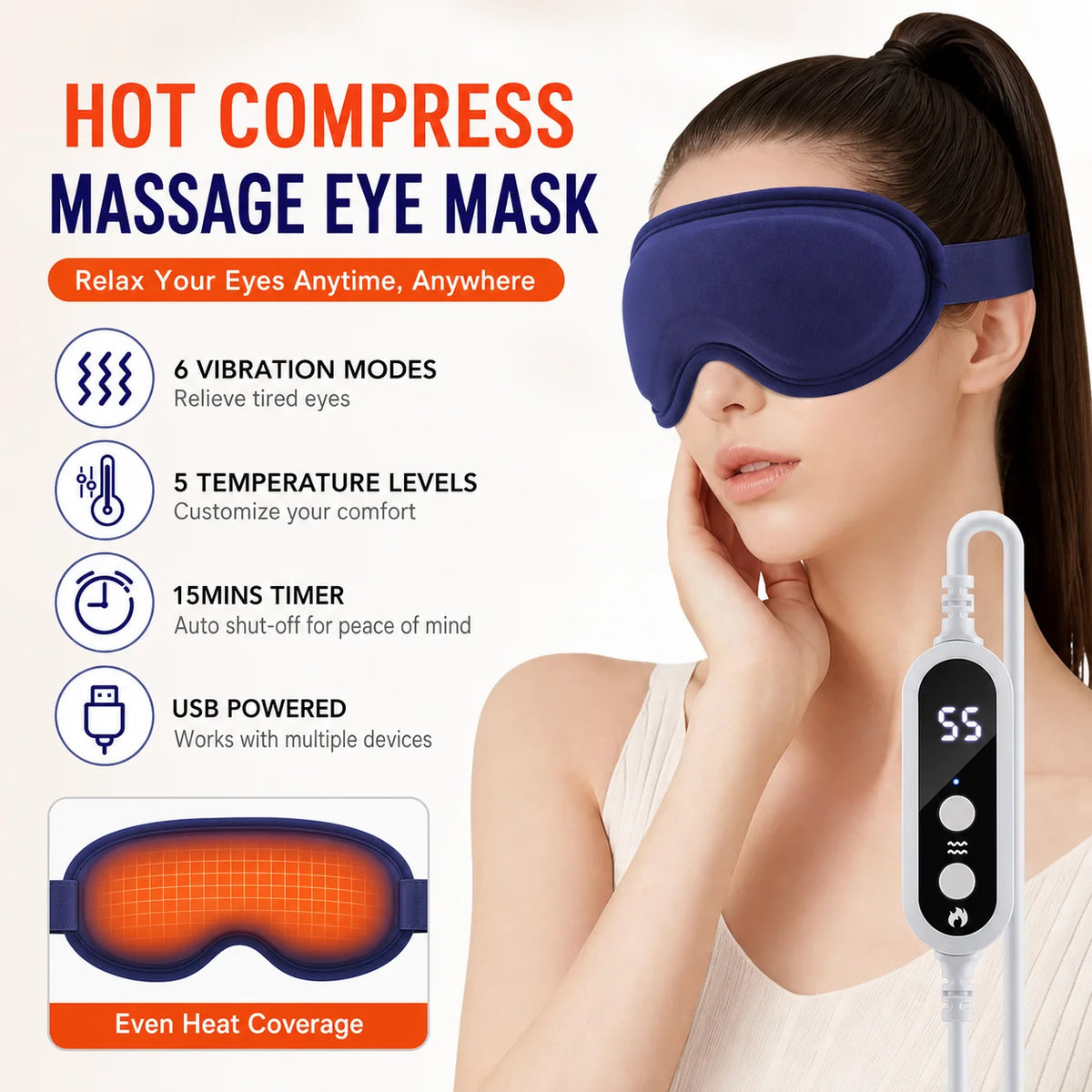 Heated Eye Massage Mask with Vibration for Stress Relief and Sleep