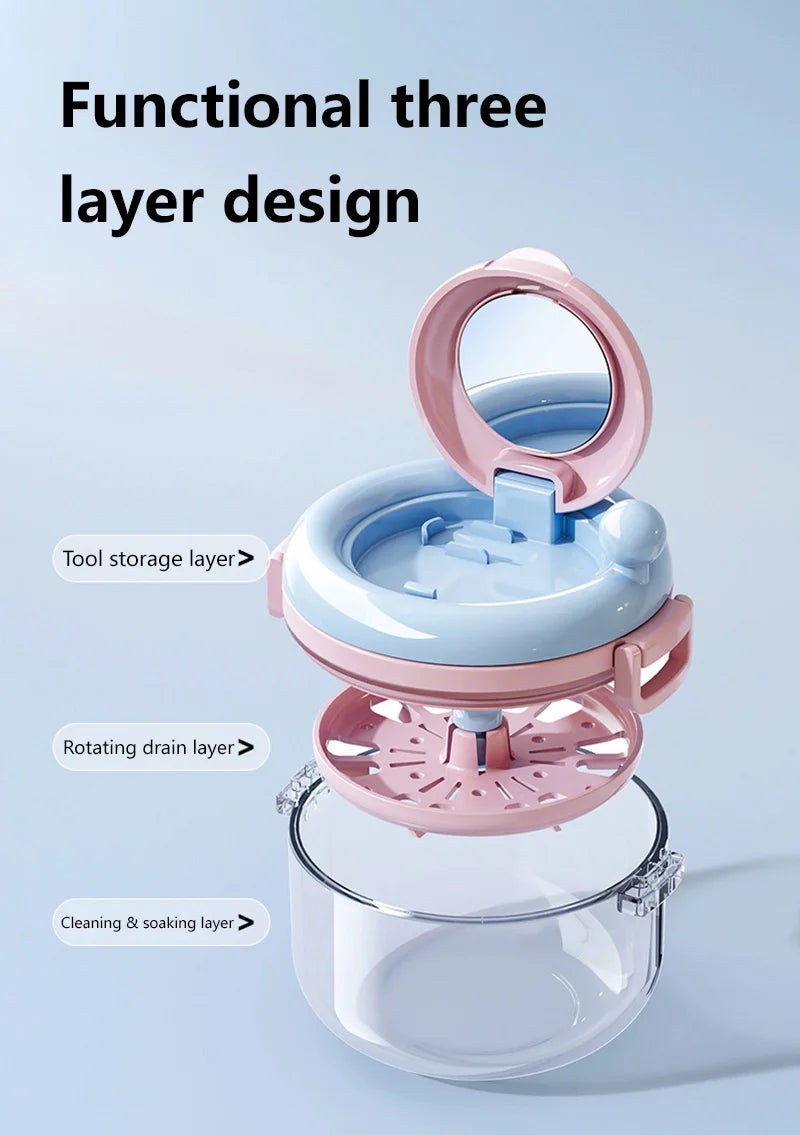 Portable Denture Cleaning Case with Rotary Brush and Storage Tray - 11