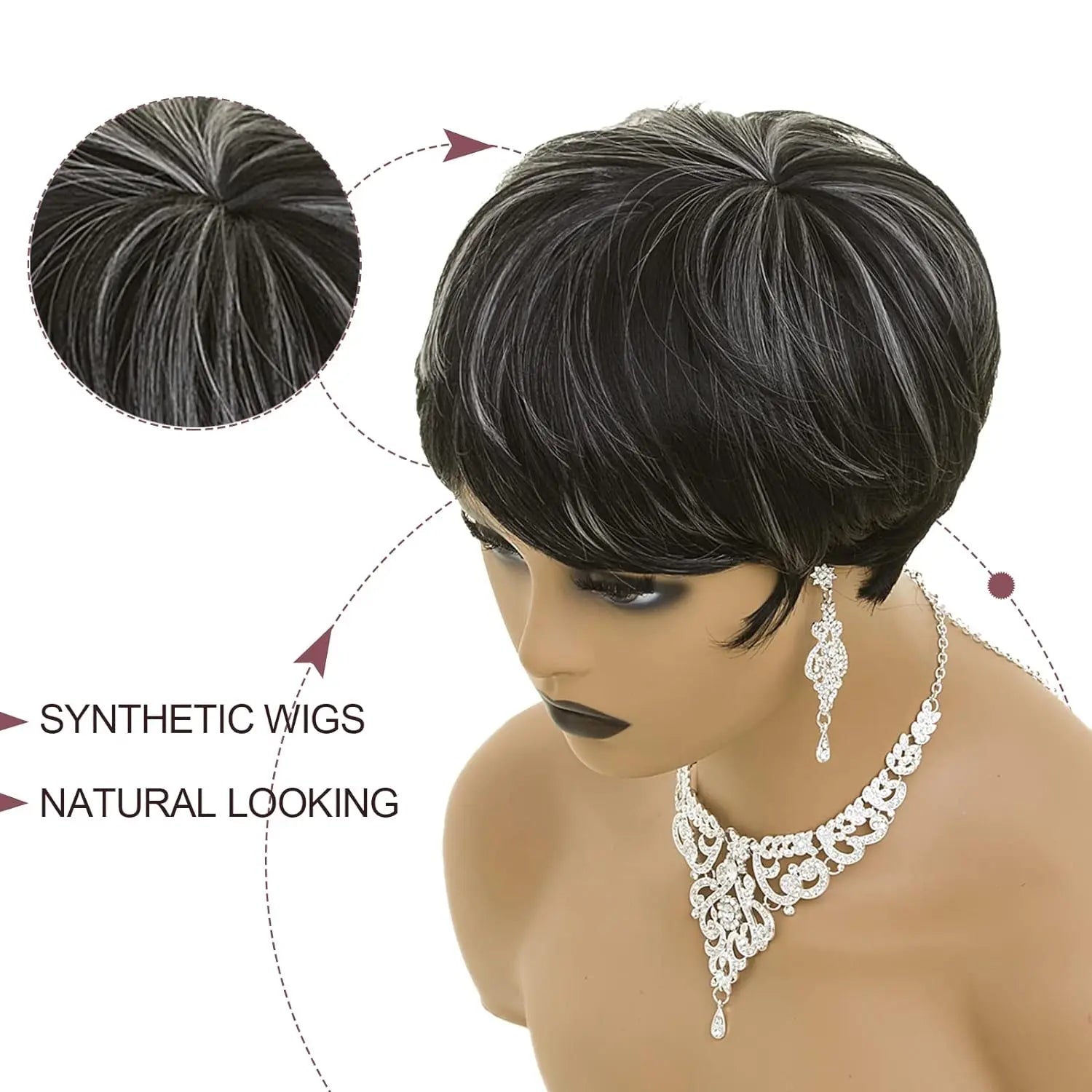 Short Fluffy Pixie Cut Wig with Bangs for Daily Wear - 3