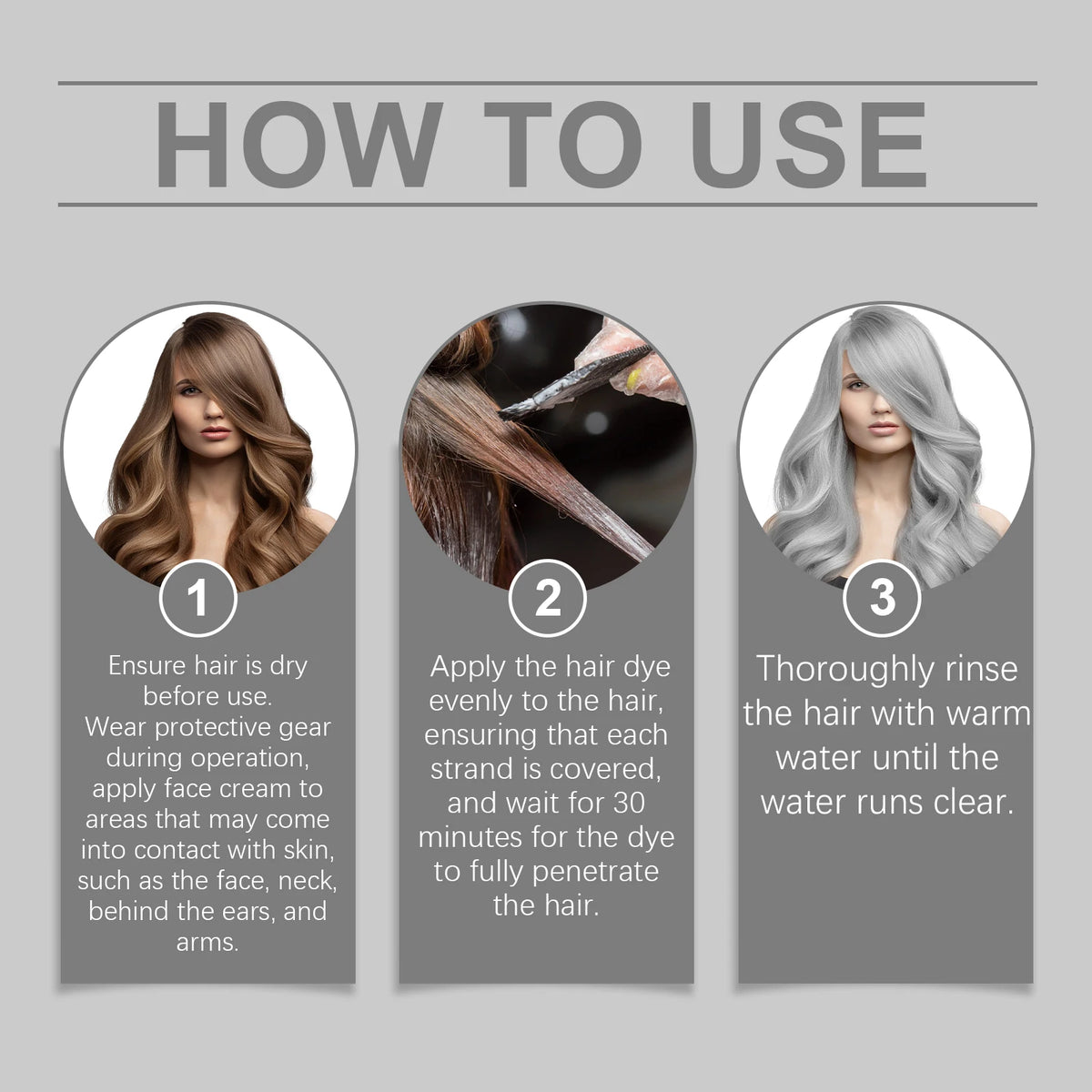 Permanent Silver Gray Hair Dye Cream for Natural White Hair Coverage