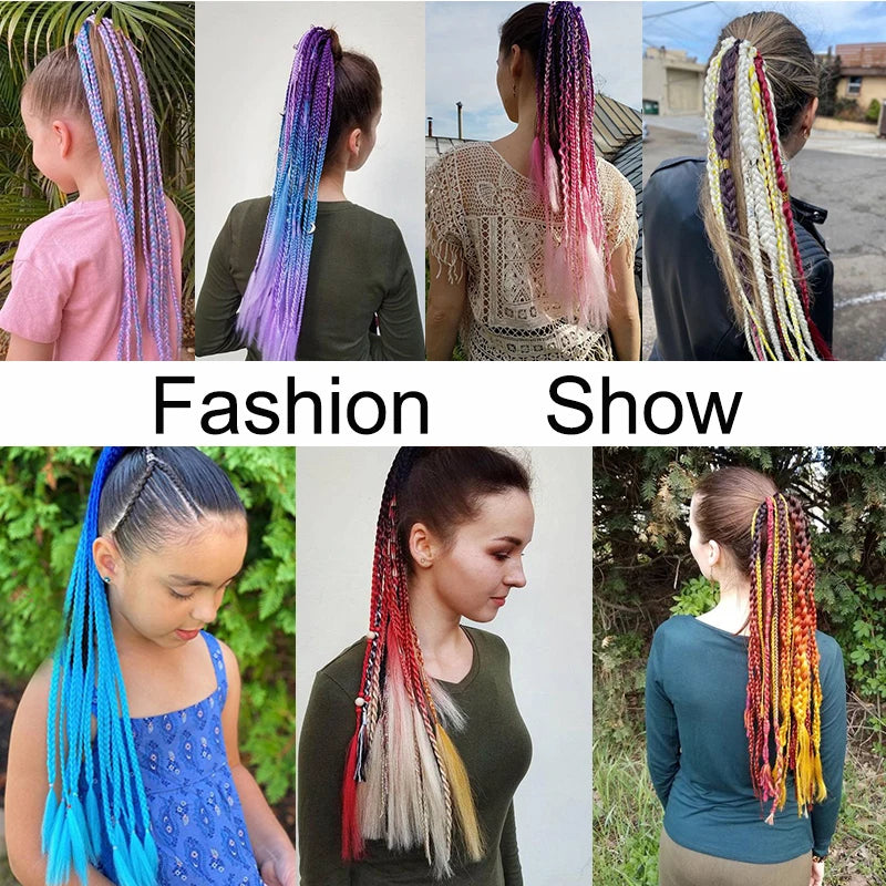 24-Inch Long Colored Braided Ponytail Hair Extension