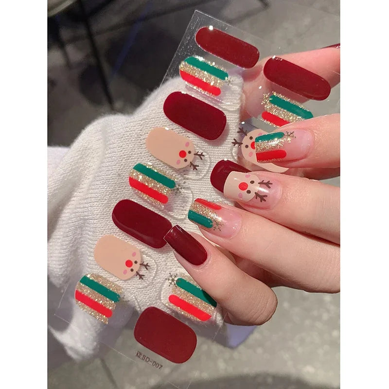 Festive Winter Snowflake Semi-Cured Gel Nail Wraps for Holiday Manicures