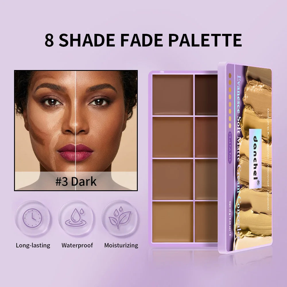 8-Shade Matte Cream Concealer Palette for Full Coverage and Contouring - 3