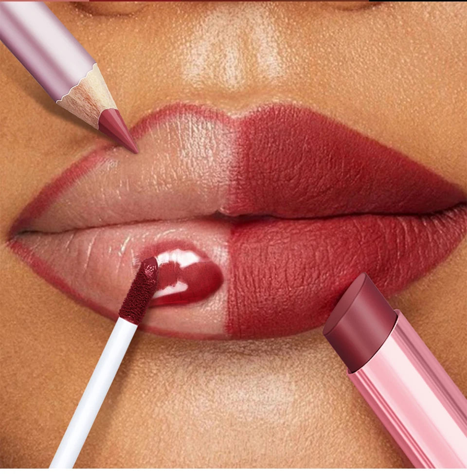 3-Piece Mini Lip Liner, Lipstick and Gloss Set for Perfect Pout