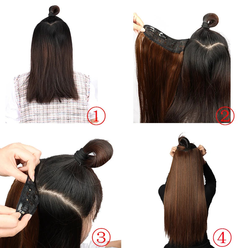 24-Inch V-Shaped Clip-In Straight Hair Extension for Women - 5