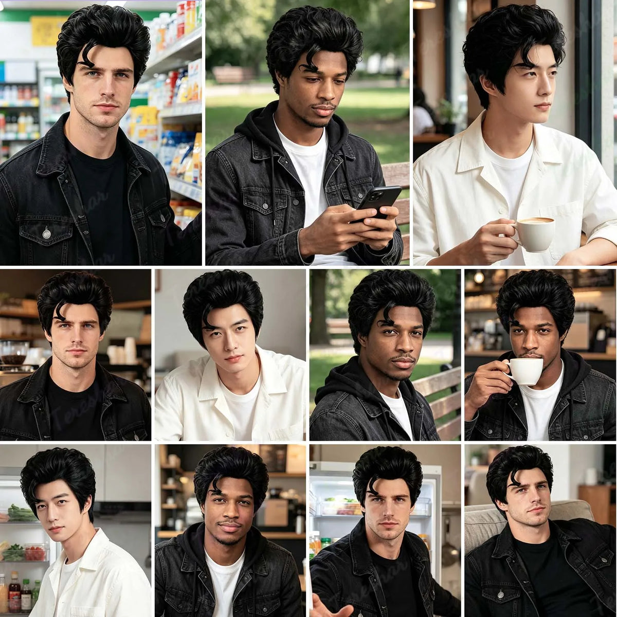 Short Black Rock Star Costume Wig for Men’s Cosplay and Disco Parties