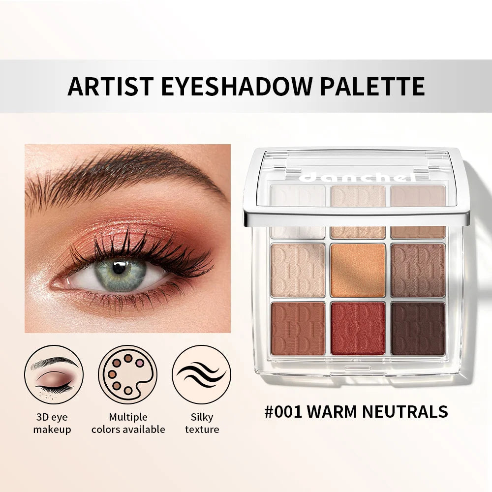 9-Color Professional Eyeshadow Palette with Blending Brush - 3
