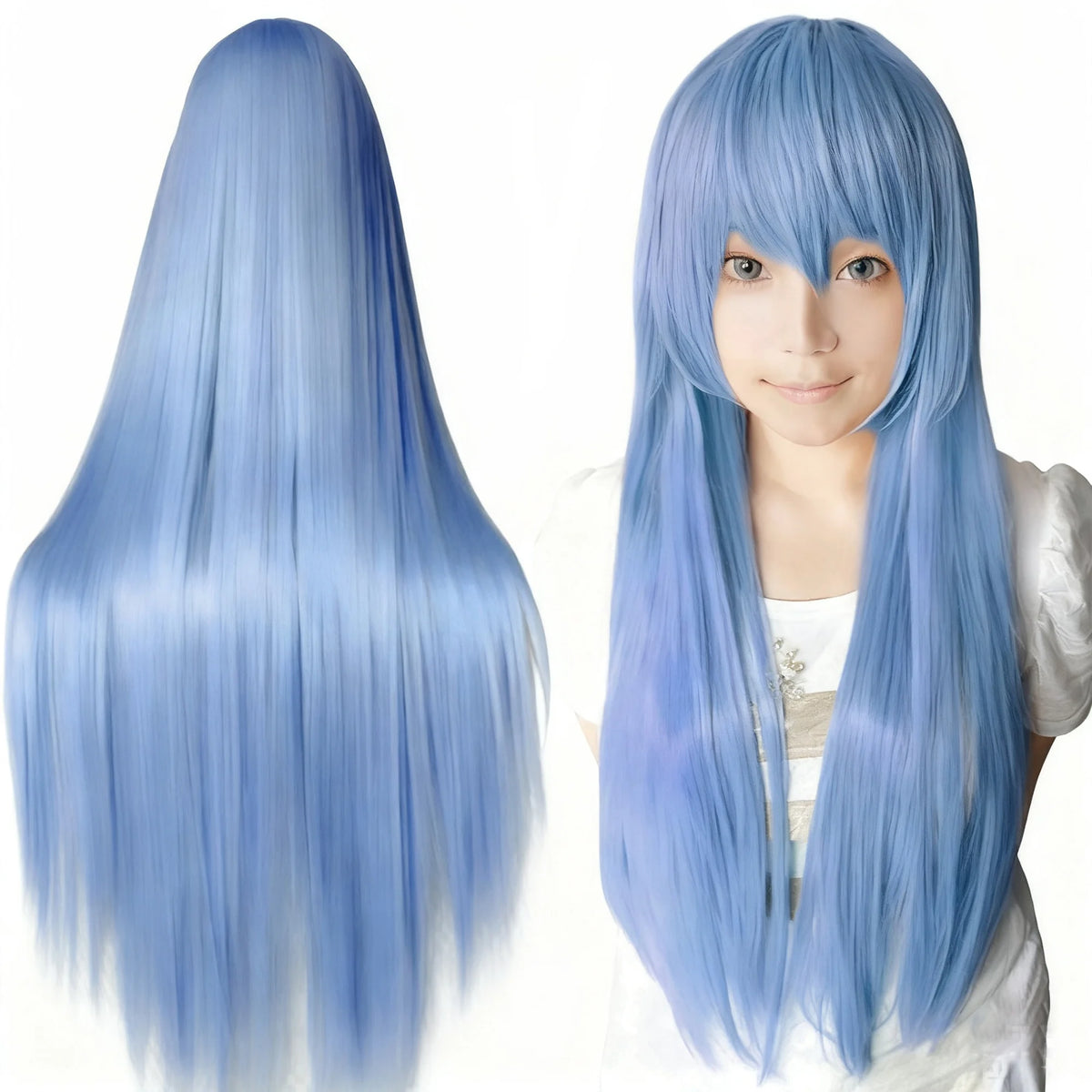 Long Straight Bright Blue Cosplay Wig for Halloween and Costume Parties