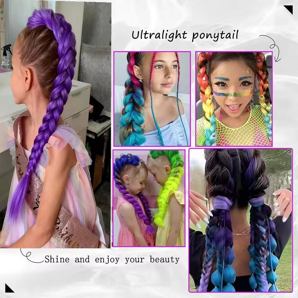 26-Inch Clip-In Braided Purple Ponytail for Kids and Costumes - 6