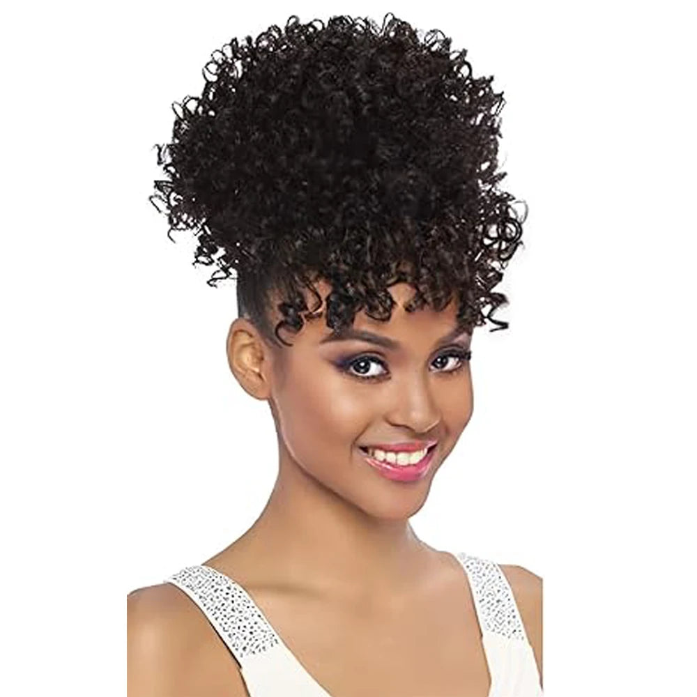 Curly Afro Puff Ponytail Extension with Bangs - 22