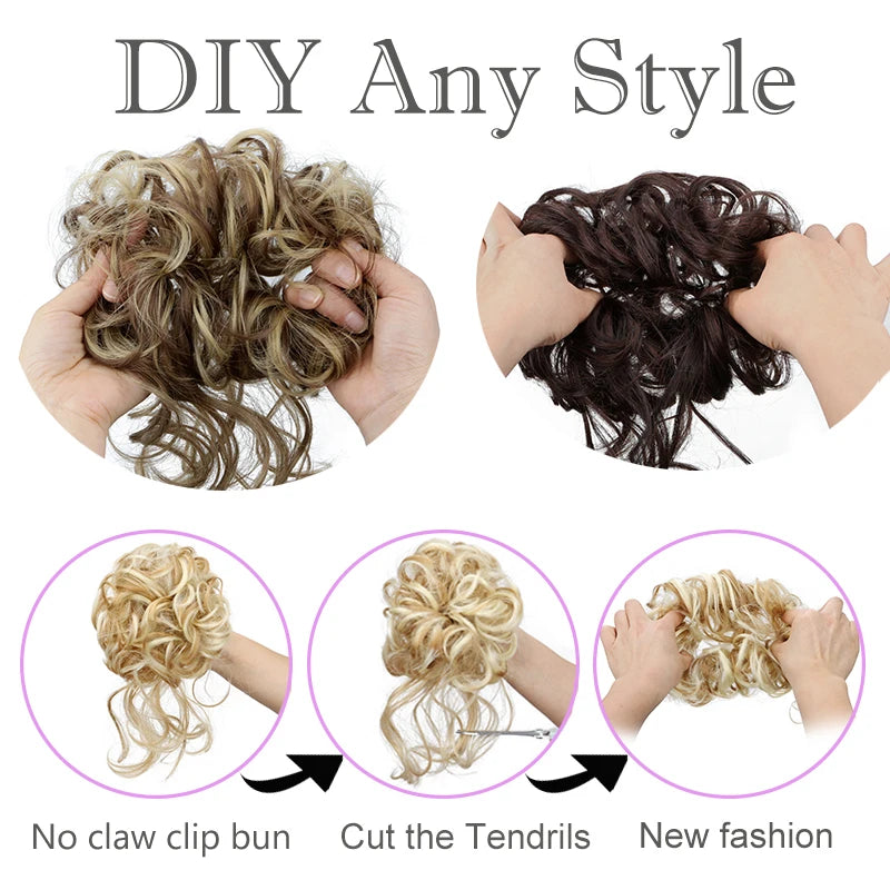 Messy Curly Hair Bun Extension with Elastic Rubber Band