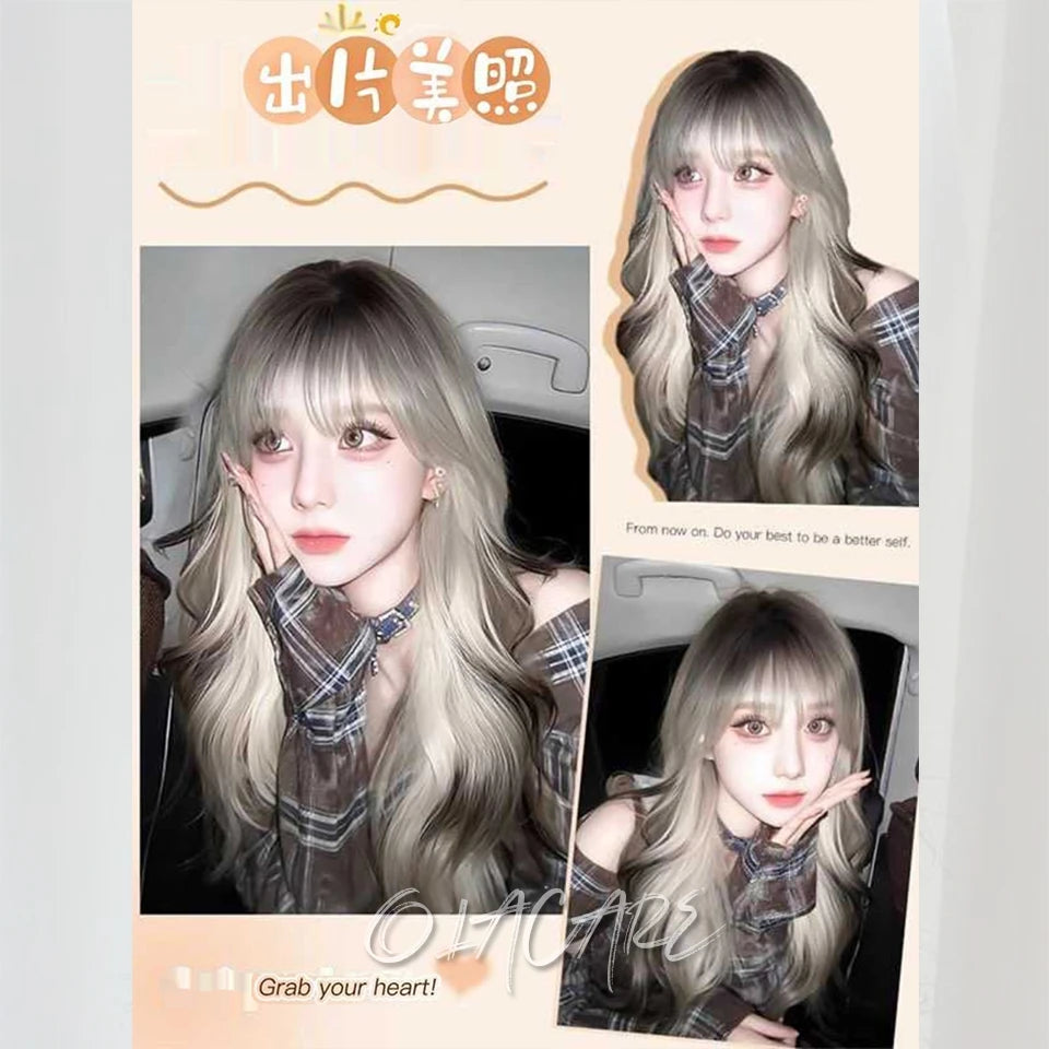 Long Straight Synthetic Wig with Bangs for Cosplay and Parties