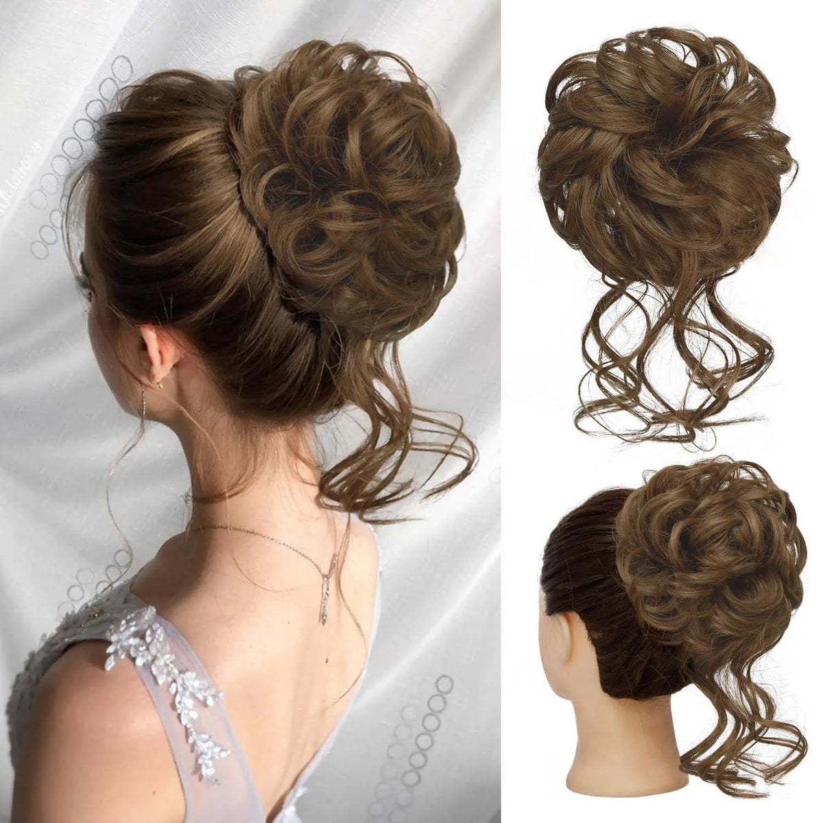 Messy Wavy Hair Bun Scrunchie for Quick Updo Hairstyles