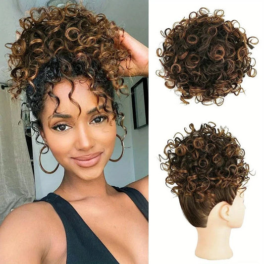 Curly Messy Bun Hair Extension Drawstring Updo