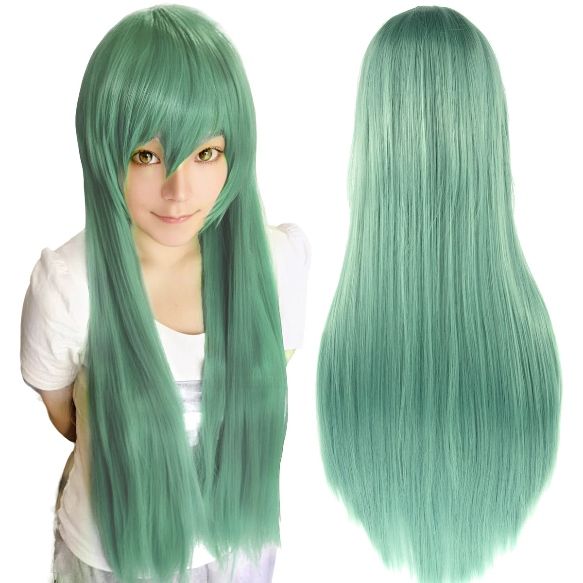 Long Straight Green Cosplay Wig for Anime Costumes and Halloween