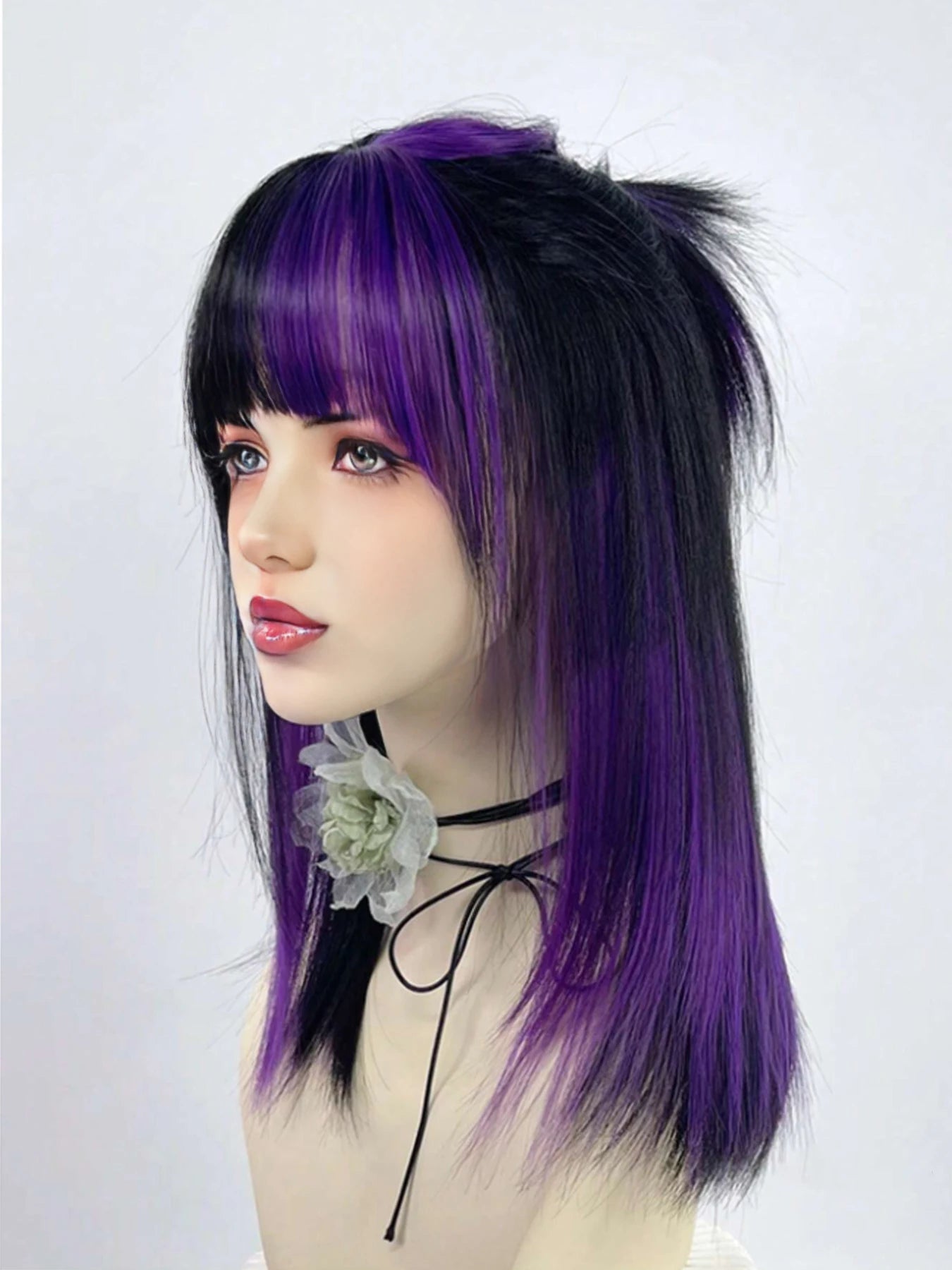 Two-Tone Straight Layered Wig with Bangs for Parties and Cosplay - 3