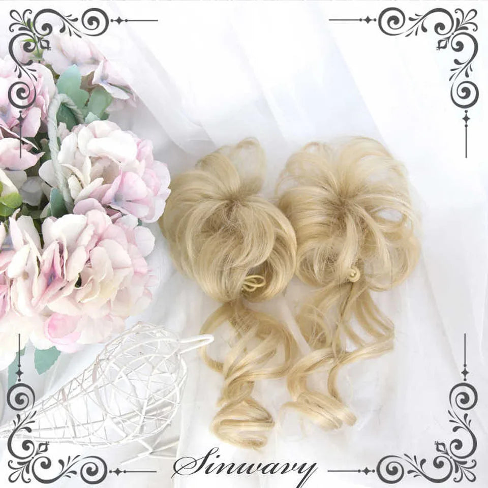 Short Blonde Wavy Bob Wig with Ponytails for Cosplay and Lolita Style - 5