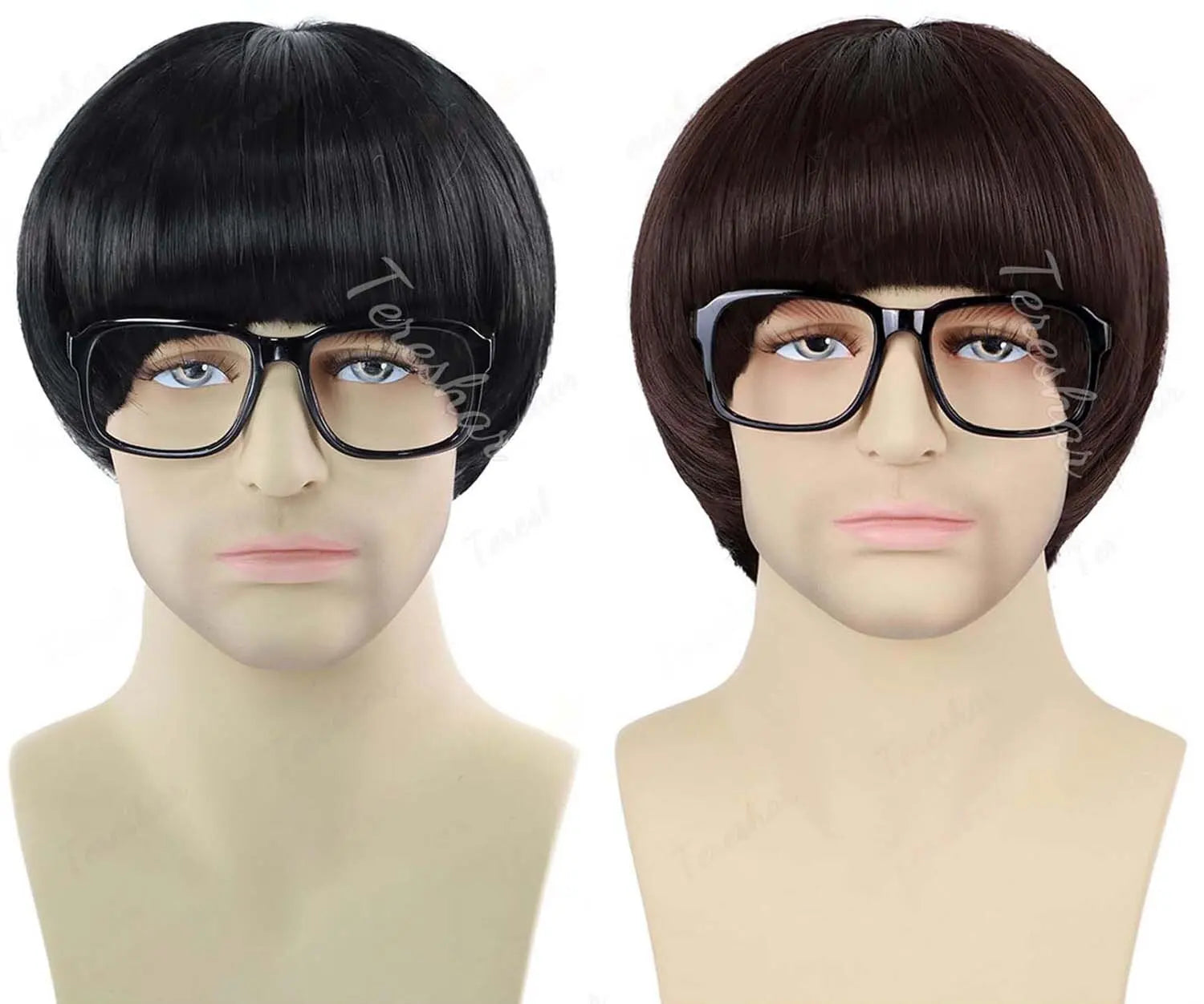 Short Synthetic Mushroom Wig with Glasses for Costume Parties - 7