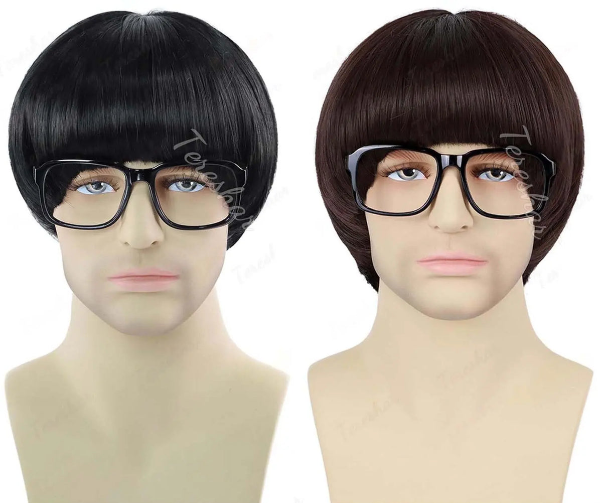 Short Synthetic Mushroom Wig with Glasses for Costume Parties