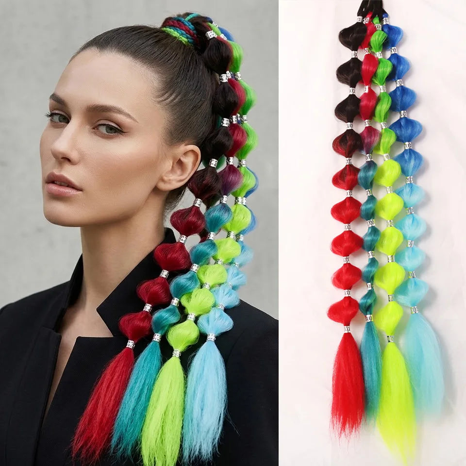 Colorful Bubble Ponytail Extension for Festivals and Parties