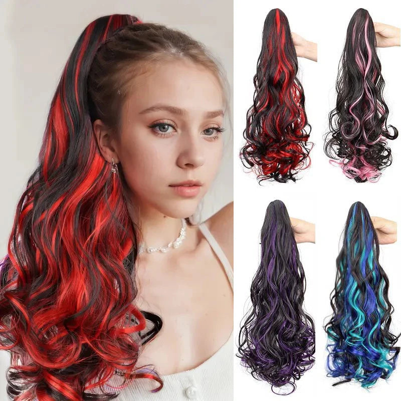 20-Inch Curly Highlighted Ponytail Extension with Claw Clip - 1