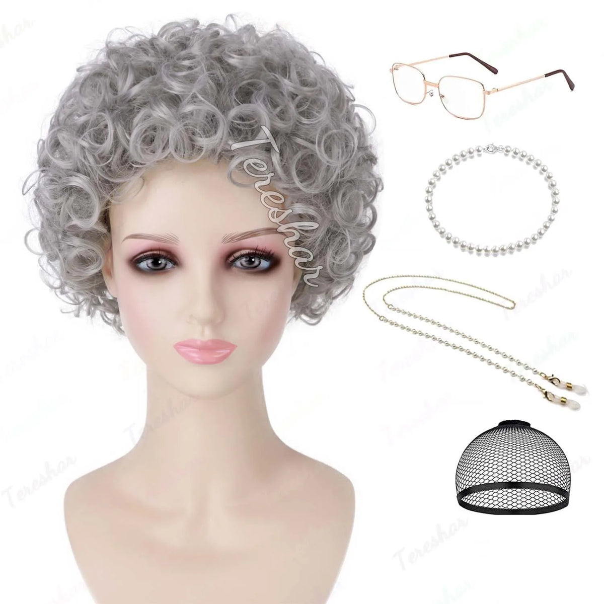 Kids Old Lady Costume Granny Wig Set for 100th Day of School Halloween