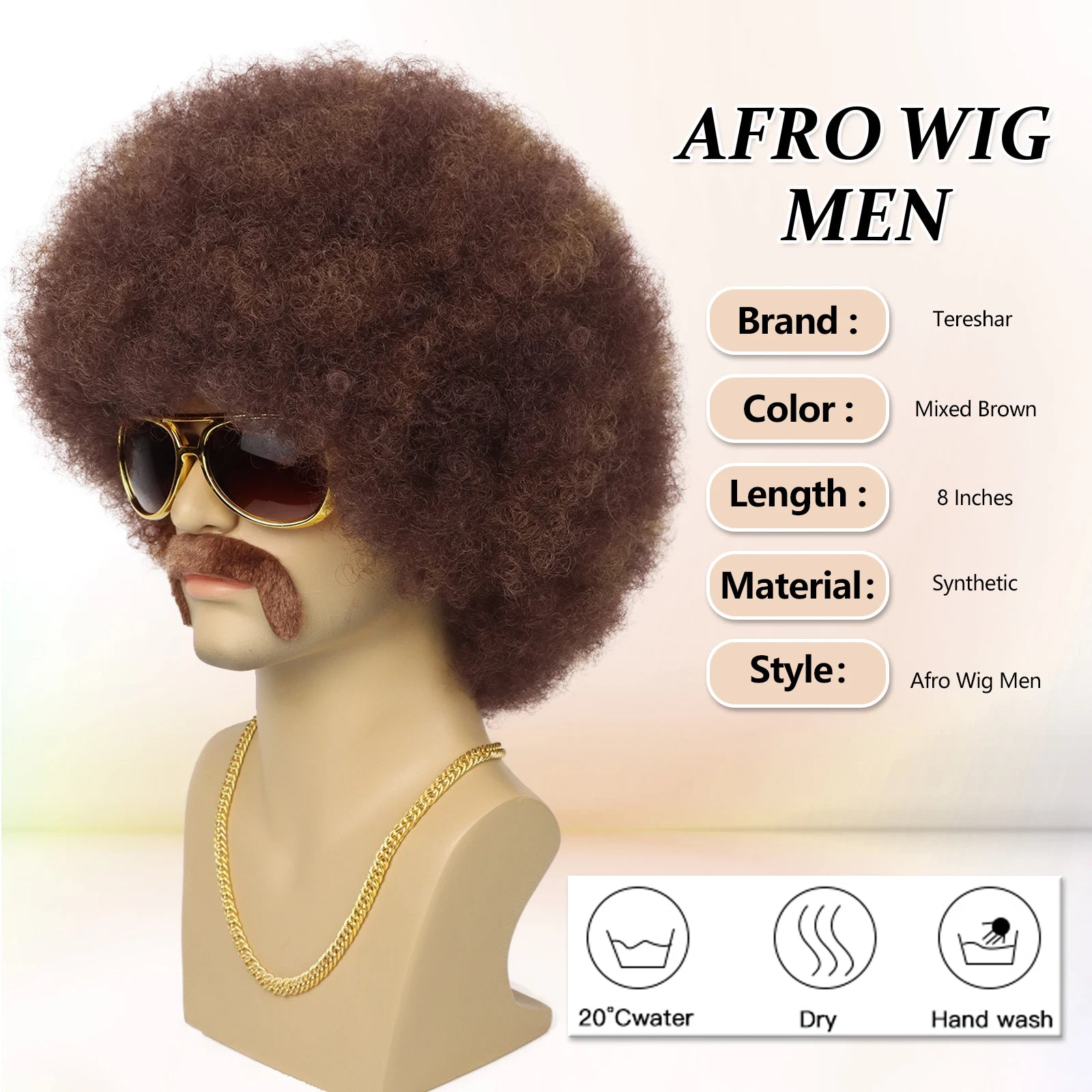 Short Curly Afro Disco Costume Wig for Men Party and Halloween Fun - 4