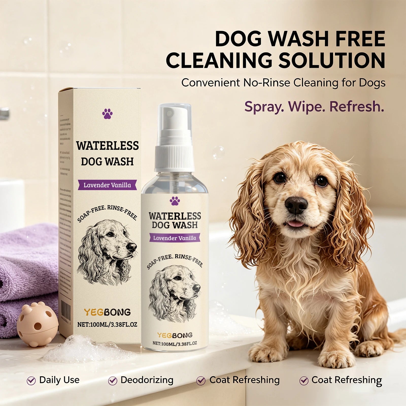 Waterless Dog Shampoo Spray for Quick Cleaning and Odor Removal - 1
