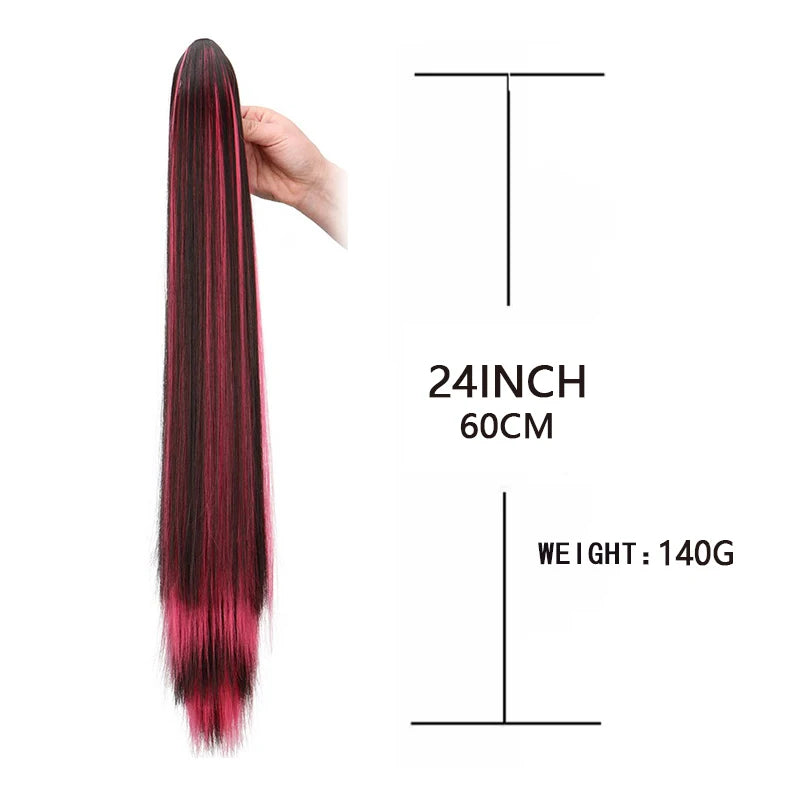 24-Inch Long Straight Claw Clip Ponytail Hair Extension