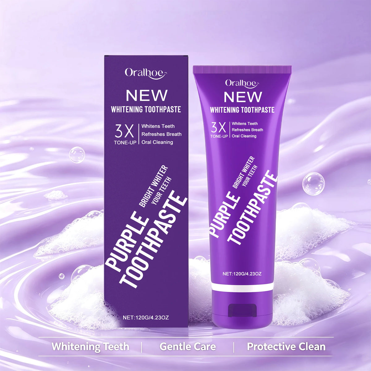 Purple Teeth Whitening Toothpaste for Stain Removal and Fresh Breath