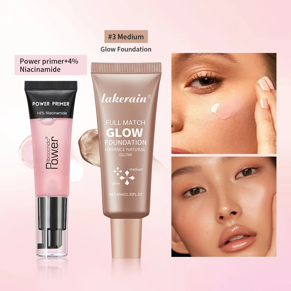 Hydrating Makeup Primer and Glow Foundation Set for Radiant Skin