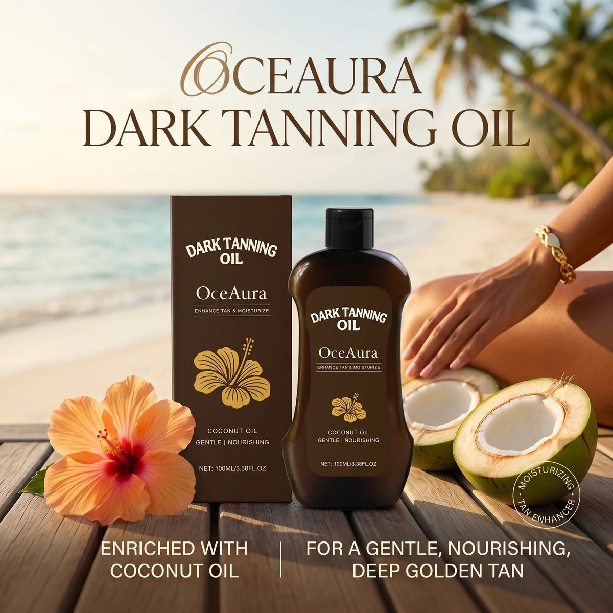 Coconut Oil Dark Tanning Body Oil for Deep Bronze Glow and Hydration