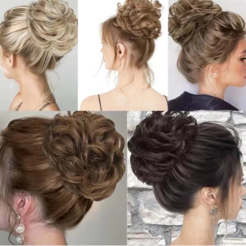 Messy Curly Bun Hair Scrunchie for Instant Volumized Updo Hairstyles