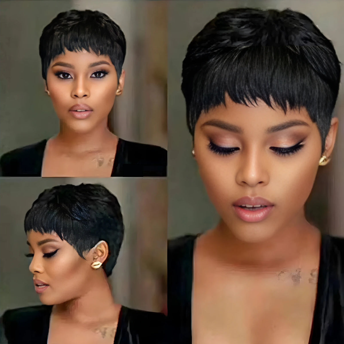 Short Layered Human Hair Pixie Cut Wig