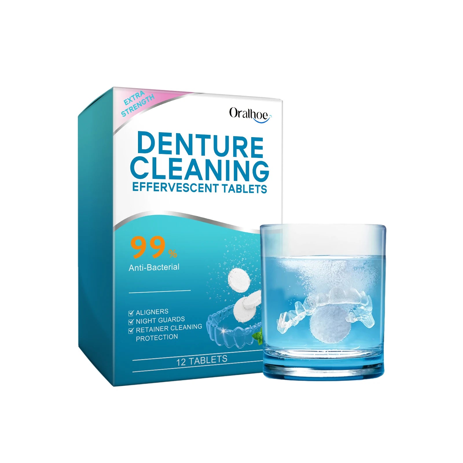 Effervescent Denture Cleaning Tablets for Stain Removal and Fresh Breath - 15