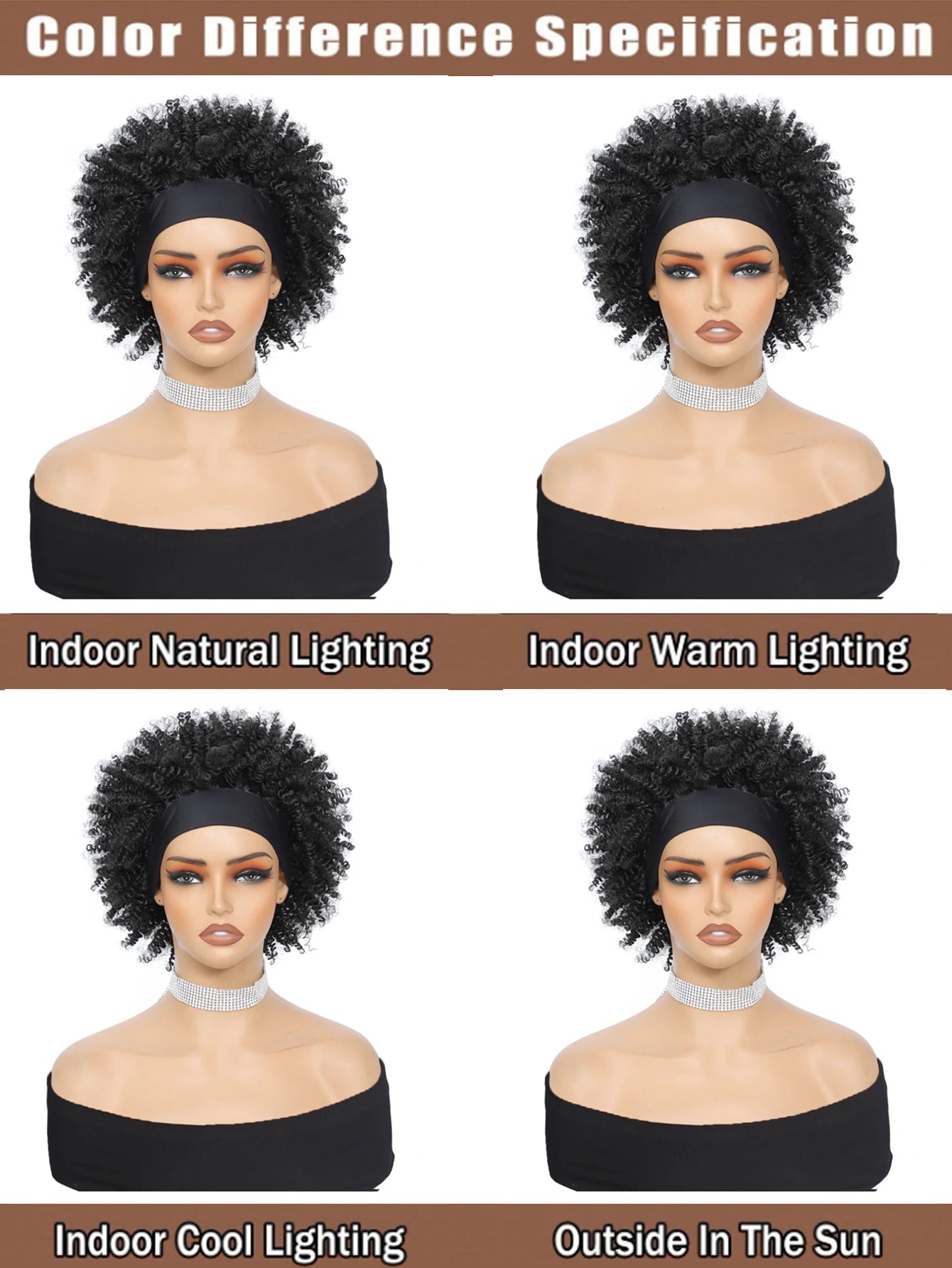Short Curly Afro Headband Wig for Women - 6
