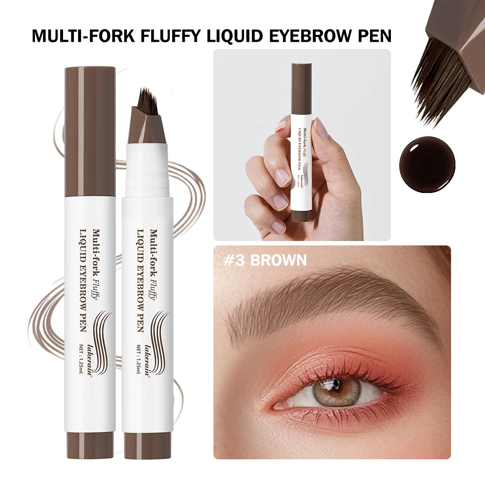 Waterproof Multi-Fork Liquid Eyebrow Pen for Natural Fluffy Brows