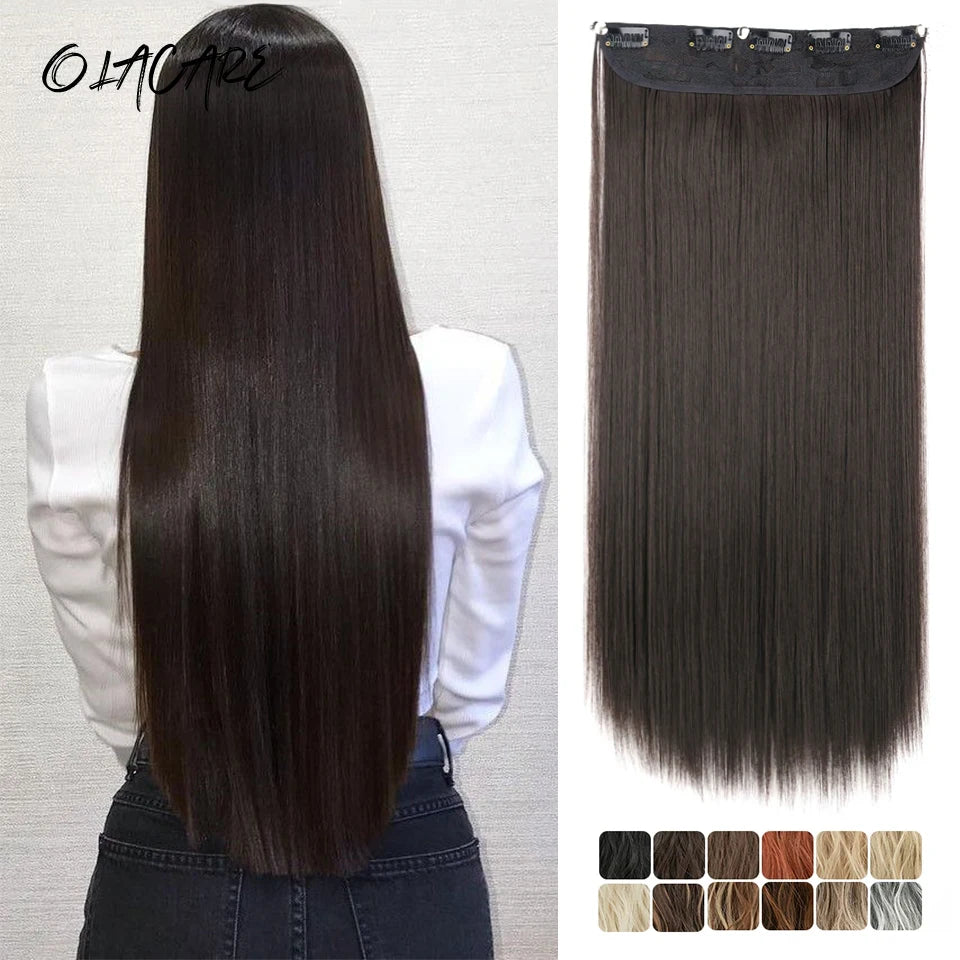 24-Inch Long Straight Clip-In Hair Extensions for Women - 8