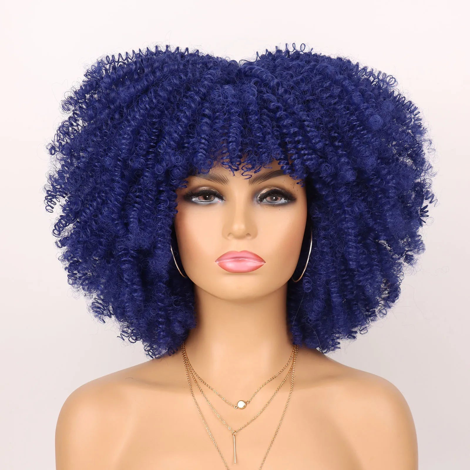 Short Kinky Curly Afro Wig with Bangs for Daily Wear - 28