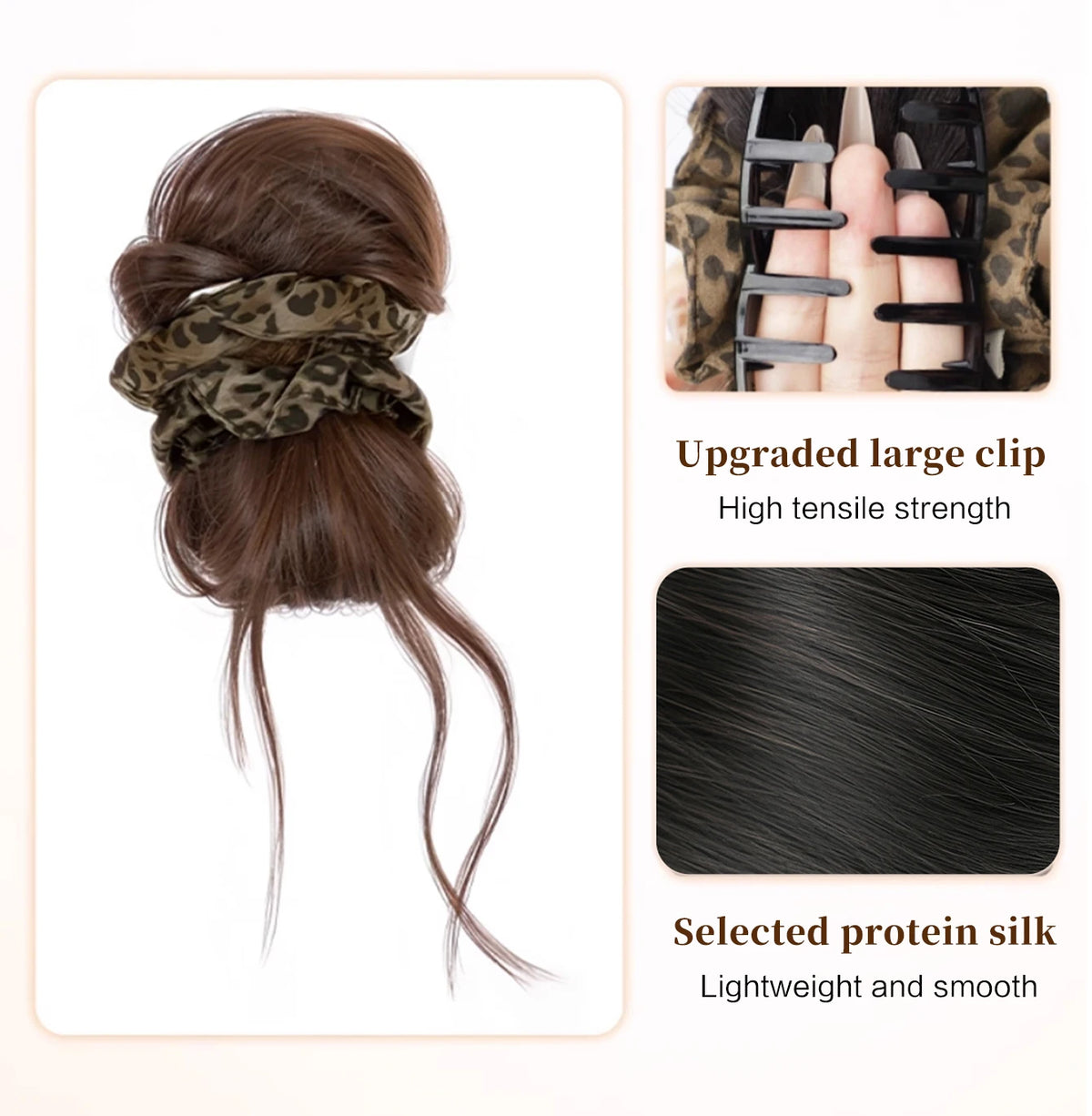 Leopard Print Claw Clip Messy Bun Hair Extension