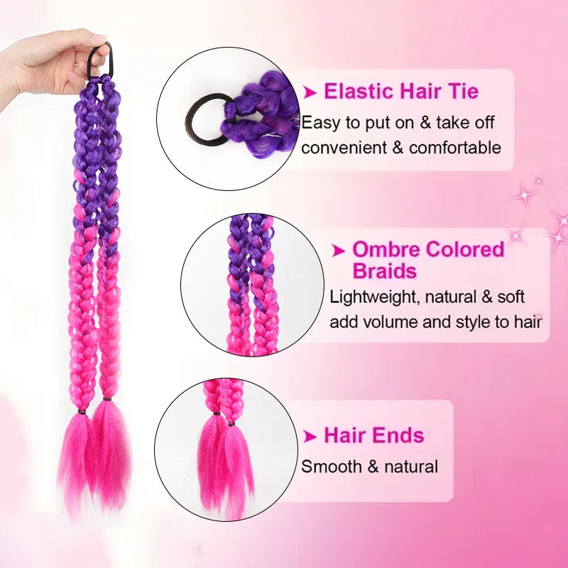 Double Braided Ponytail Extension for Colorful Fashion Hairstyles
